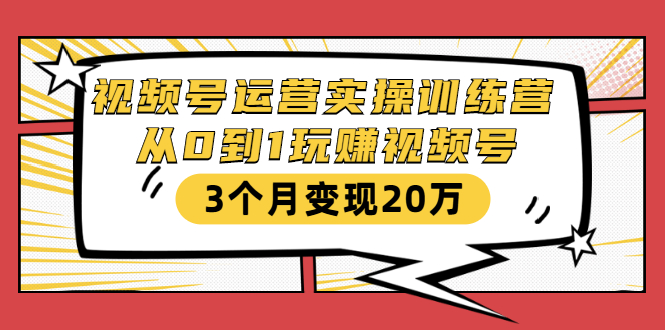 视频号运营实操训练营：从0到1玩赚视频号，3个月变现20万-云途资源库