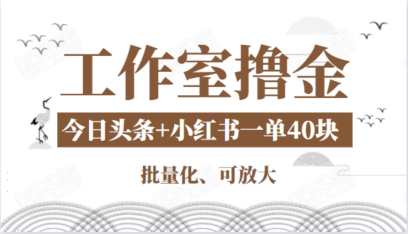 工作室撸金二件套：撸今日头条原创收益+小红书一单利润40块项目-云途资源库