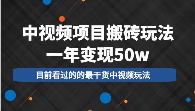 中视频项目搬砖玩法，一年变现50w，目前看过的的最干货中视频玩法-云途资源库