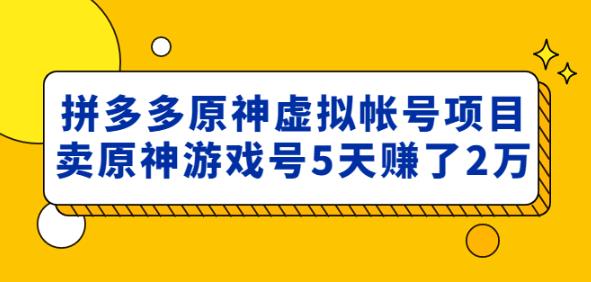 外面卖2980的拼多多原神虚拟帐号项目：卖原神游戏号5天赚了2万-云途资源库