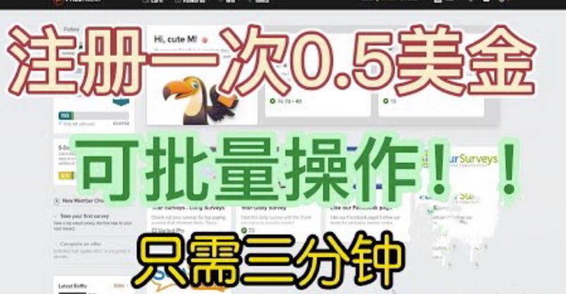 国外项目注册一次0.5美金，只需三分钟无脑操作，可批量同时放大操作，小白工作室福利【揭秘】-云途资源库