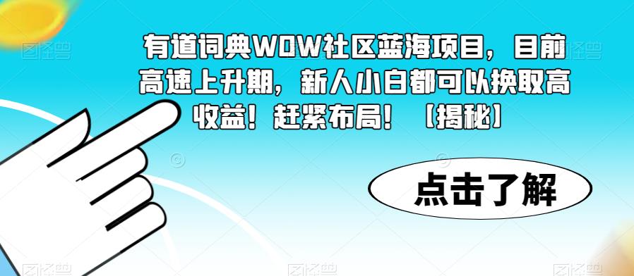 有道词典WOW社区蓝海项目，目前高速上升期，新人小白都可以换取高收益！赶紧布局！【揭秘】-云途资源库