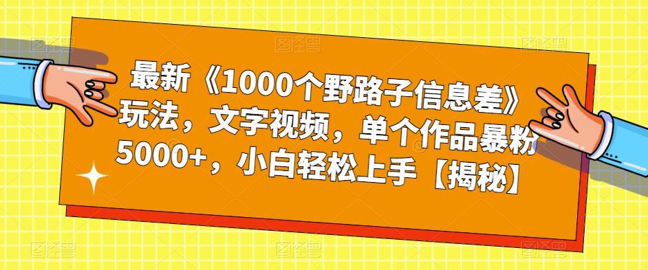 最新《1000个野路子信息差》玩法，文字视频，单个作品暴粉5000+，小白轻松上手【揭秘】-云途资源库