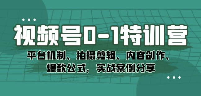 视频号0-1特训营：平台机制、拍摄剪辑、内容创作、爆款公式，实战案例分享-云途资源库