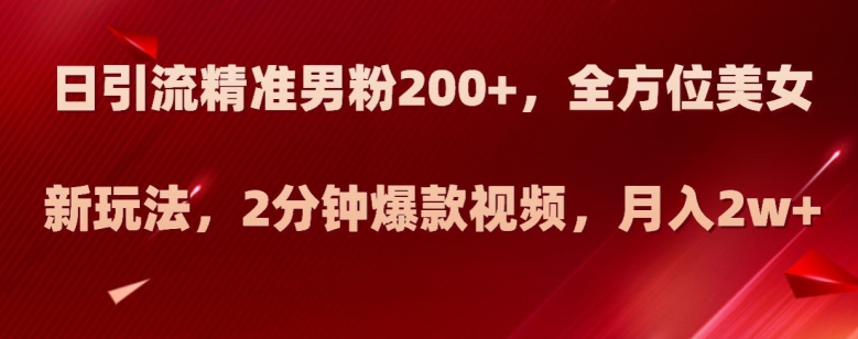 日引流精准男粉200+，全方位美女新玩法，2分钟爆款视频，月入2w+【揭秘】-云途资源库