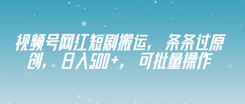 视频号网红短剧搬运，条条过原创，日入500+，可批量操作【揭秘】-云途资源库