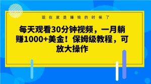 每天观看30分钟视频，一月躺赚1000+美金！保姆级教程，可放大操作【揭秘】-云途资源库