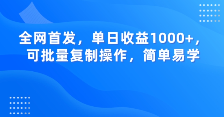 全网首发，单日收益1000+，可批量复制操作，简单易学【揭秘】-云途资源库