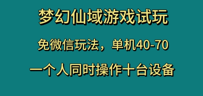 梦幻仙域游戏试玩，免微信玩法，单机40-70，一个人同时操作十台设备【揭秘】-云途资源库