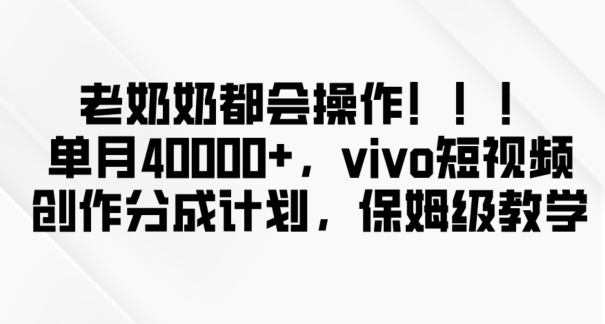 老奶奶都会操作，新平台无脑操作，单月40000+，vivo短视频创作分成计划【揭秘】-云途资源库