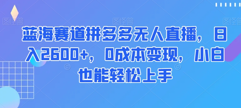 蓝海赛道拼多多无人直播，日入2600+，0成本变现，小白也能轻松上手【揭秘】-云途资源库