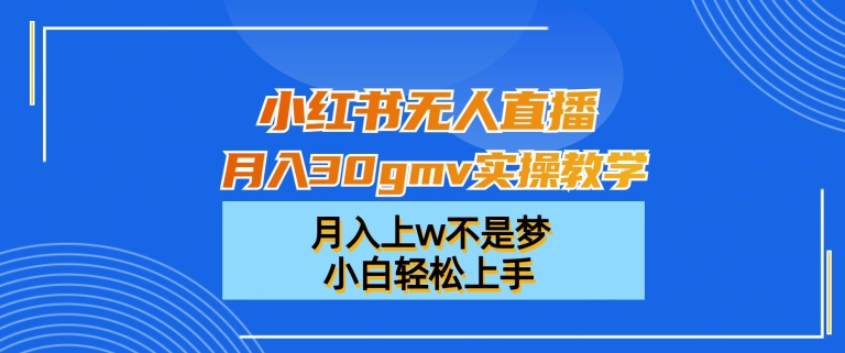 小红书无人直播月入30gmv实操教学，月入上w不是梦，小白轻松上手【揭秘】-云途资源库