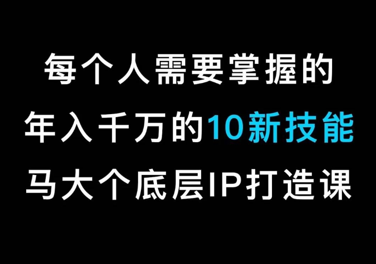 马大个的IP底层逻辑课，​每个人需要掌握的年入千万的10新技能，约会底层IP打造方法！-云途资源库