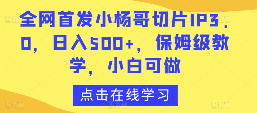 全网首发小杨哥切片IP3.0，日入500+，保姆级教学，小白可做【揭秘】-云途资源库