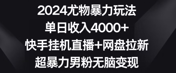 2024尤物暴力玩法，单日收入4000+，快手挂机直播+网盘拉新，超暴力男粉无脑变现【揭秘】-云途资源库