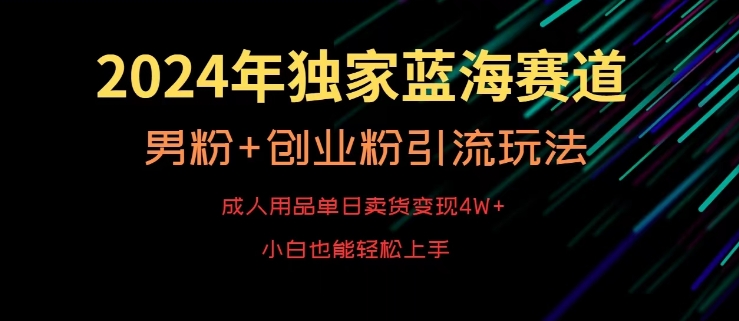 2024年独家蓝海赛道，成人用品单日卖货变现4W+，男粉+创业粉引流玩法，不愁搞不到流量【揭秘】-云途资源库