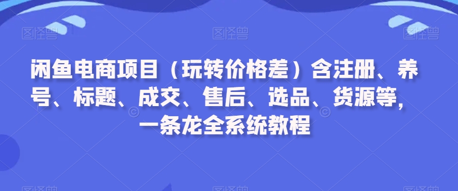 闲鱼电商项目（玩转价格差）含注册、养号、标题、成交、售后、选品、货源等，一条龙全系统教程-云途资源库