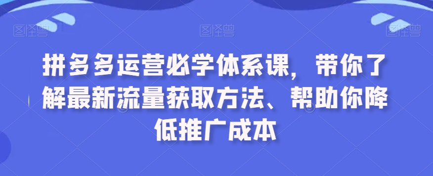 拼多多运营必学体系课，带你了解最新流量获取方法、帮助你降低推广成本-云途资源库