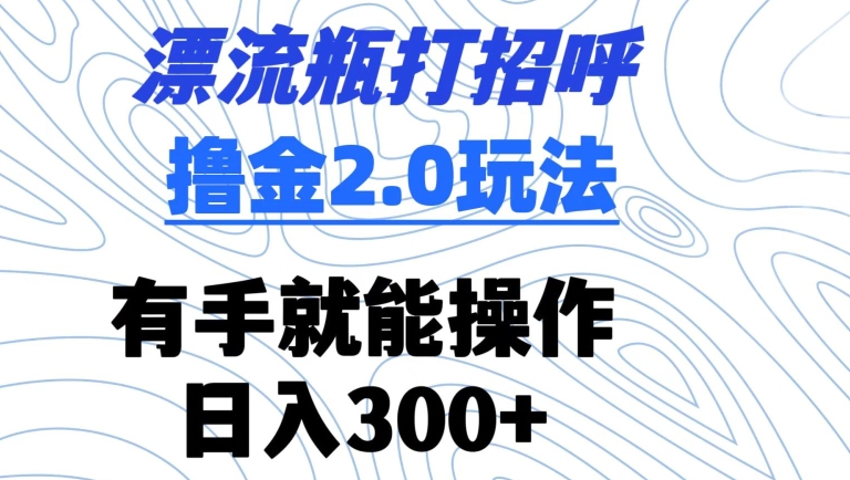 漂流瓶打招呼撸金2.0玩法，有手就能做，日入300+【揭秘】-云途资源库