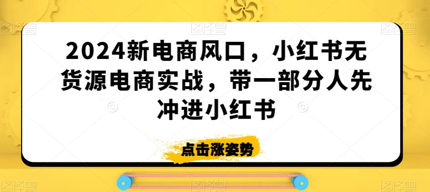 2024新电商风口，小红书无货源电商实战，带一部分人先冲进小红书-云途资源库