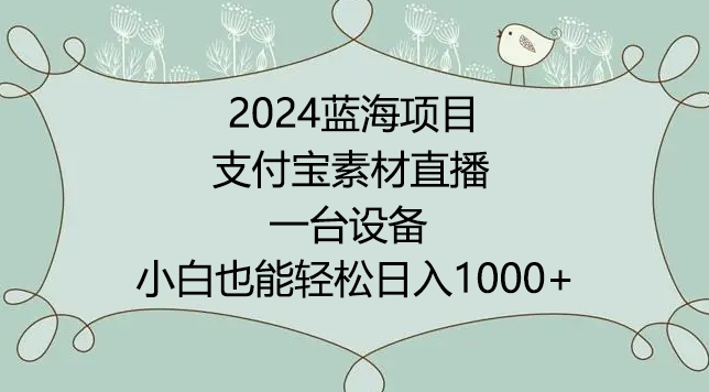 2024年蓝海项目，支付宝素材直播，无需出境，小白也能日入1000+ ，实操教程【揭秘】-云途资源库