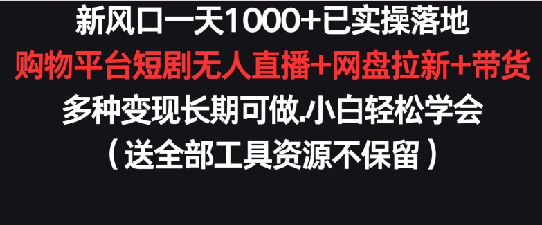 新风口一天1000+已实操落地购物平台短剧无人直播+网盘拉新+带货多种变现长期可做【揭秘】-云途资源库