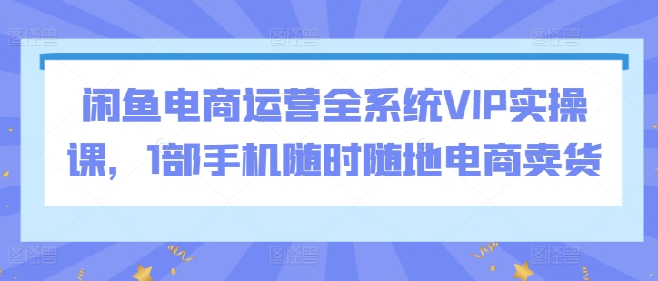 闲鱼电商运营全系统VIP实操课，1部手机随时随地电商卖货-云途资源库