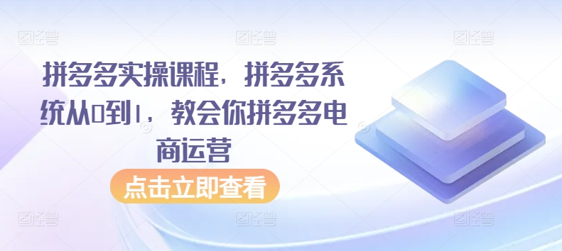 拼多多实操课程，拼多多系统从0到1，教会你拼多多电商运营-云途资源库