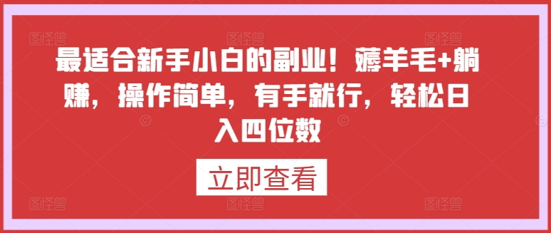 最适合新手小白的副业！薅羊毛+躺赚，操作简单，有手就行，轻松日入四位数【揭秘】-云途资源库