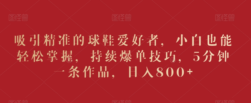 吸引精准的球鞋爱好者，小白也能轻松掌握，持续爆单技巧，5分钟一条作品，日入800+【揭秘】-云途资源库