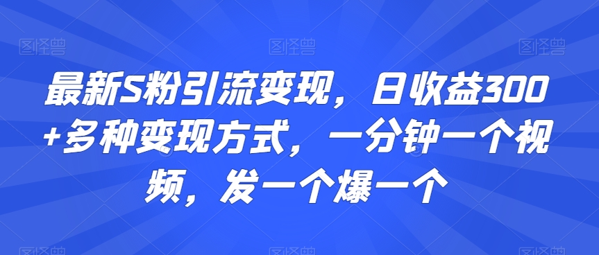 最新S粉引流变现，日收益300+多种变现方式，一分钟一个视频，发一个爆一个【揭秘】-云途资源库