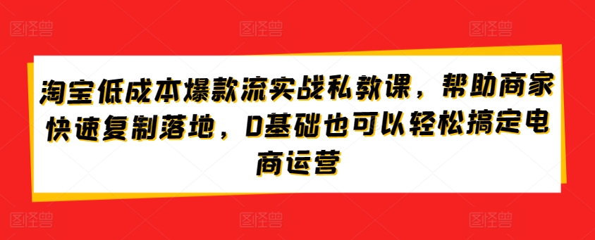 淘宝低成本爆款流实战私教课，帮助商家快速复制落地，0基础也可以轻松搞定电商运营-云途资源库