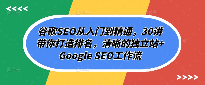 谷歌SEO从入门到精通，30讲带你打造排名，清晰的独立站+Google SEO工作流-云途资源库