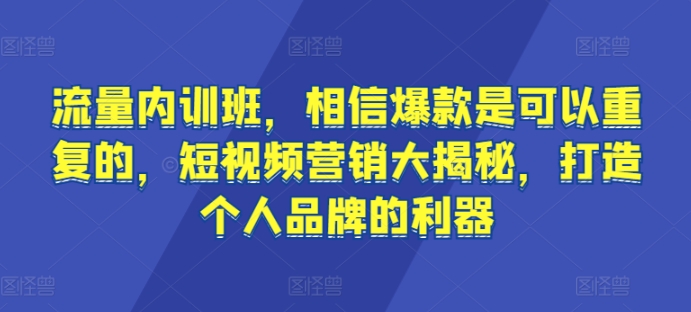 流量内训班，相信爆款是可以重复的，短视频营销大揭秘，打造个人品牌的利器-云途资源库