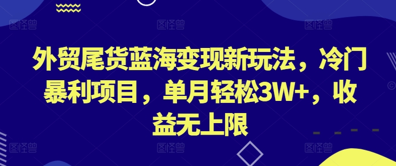 外贸尾货蓝海变现新玩法，冷门暴利项目，单月轻松3W+，收益无上限【揭秘】-云途资源库