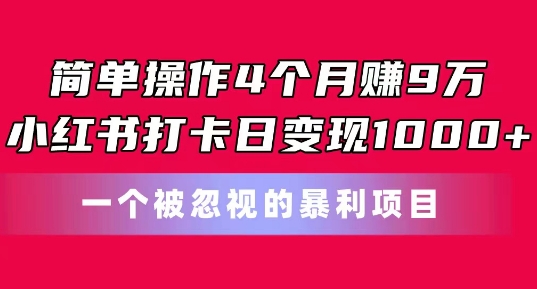 简单操作4个月赚9w，小红书打卡日变现1k，一个被忽视的暴力项目【揭秘】-云途资源库