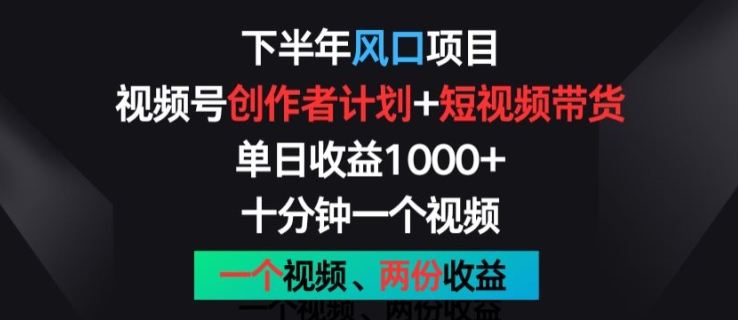 下半年风口项目，视频号创作者计划+视频带货，一个视频两份收益，十分钟一个视频【揭秘】-云途资源库