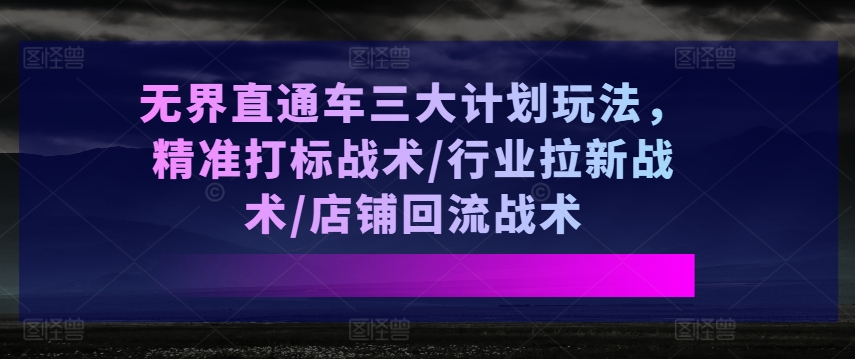无界直通车三大计划玩法，精准打标战术/行业拉新战术/店铺回流战术-云途资源库