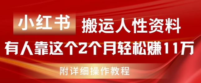 小红书搬运人性资料，有人靠这个2个月轻松赚11w，附教程【揭秘】-云途资源库