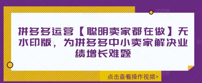 拼多多运营【聪明卖家都在做】无水印版，为拼多多中小卖家解决业绩增长难题-云途资源库