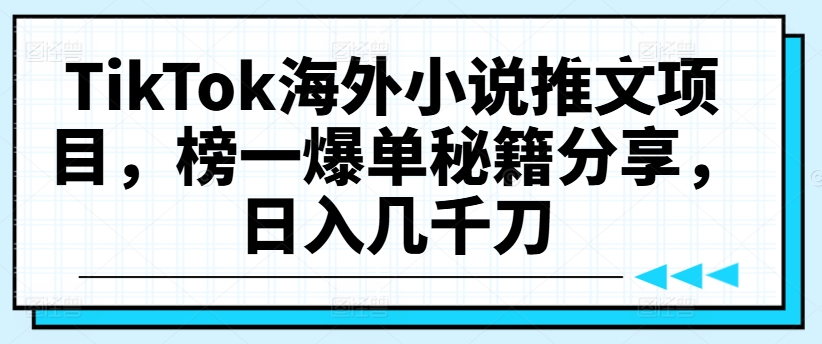 TikTok海外小说推文项目，榜一爆单秘籍分享，日入几千刀-云途资源库