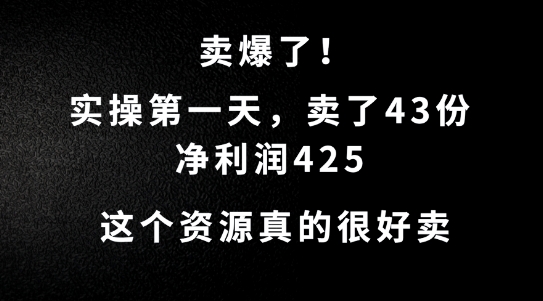 这个资源，需求很大，实操第一天卖了43份，净利润425【揭秘】-云途资源库
