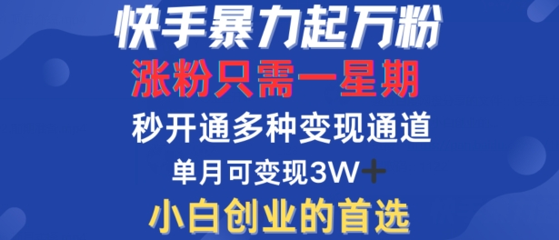 快手暴力起万粉，涨粉只需一星期，多种变现模式，直接秒开万合，单月变现过W【揭秘】-云途资源库