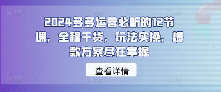 2024多多运营必听的12节课，全程干货，玩法实操，爆款方案尽在掌握-云途资源库