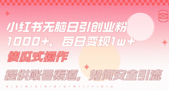 小红书无脑每日引流创业粉500+，小白每天只花半小时，躺赚长尾收益【揭秘】-云途资源库