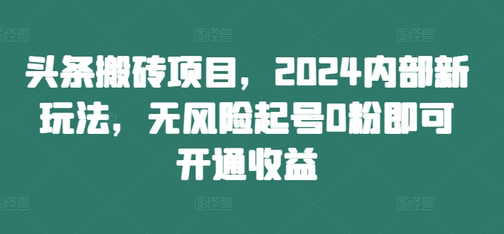 头条搬砖项目，2024内部新玩法，无风险起号0粉即可开通收益-云途资源库
