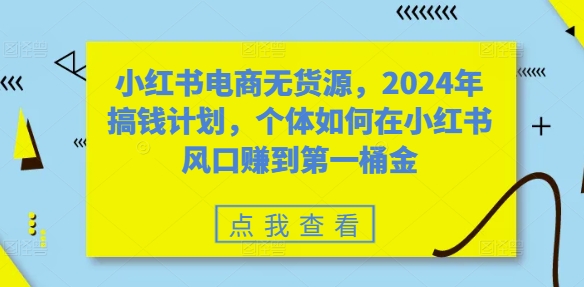 小红书电商无货源，2024年搞钱计划，个体如何在小红书风口赚到第一桶金-云途资源库