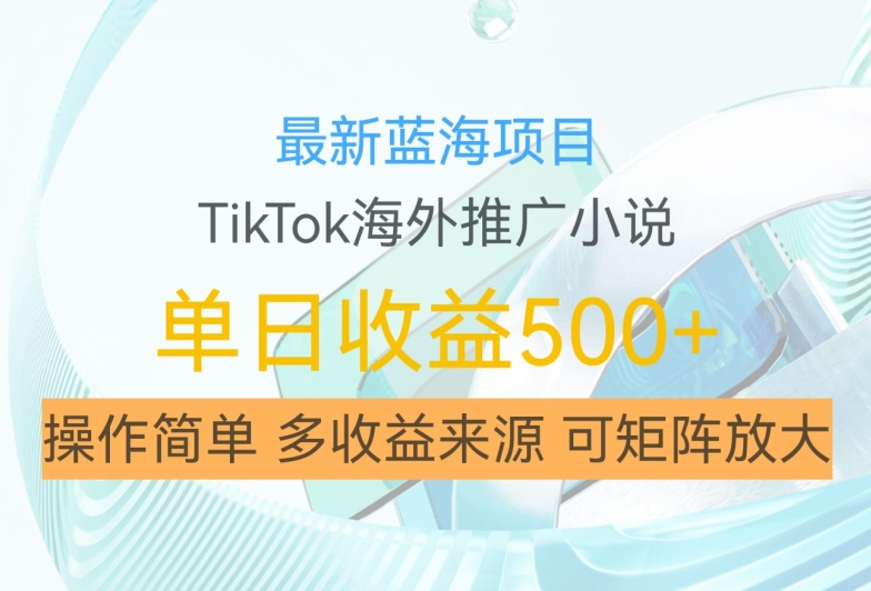 最新蓝海项目，利用tiktok海外推广小说赚钱佣金，简单易学，日入500+，可矩阵放大【揭秘】-云途资源库