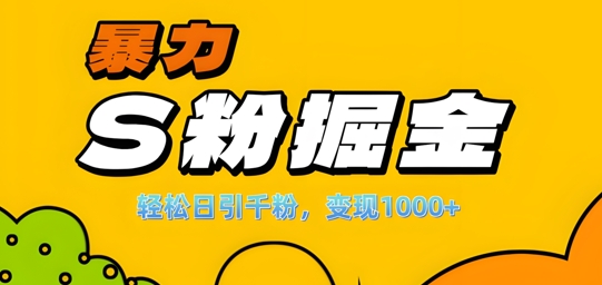 单人单机日引千粉，变现1k+，S粉流量掘金计划攻略【揭秘】-云途资源库