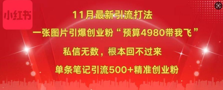 小红书11月最新图片打粉，一张图片引爆创业粉，“预算4980带我飞”，单条引流500+精准创业粉-云途资源库